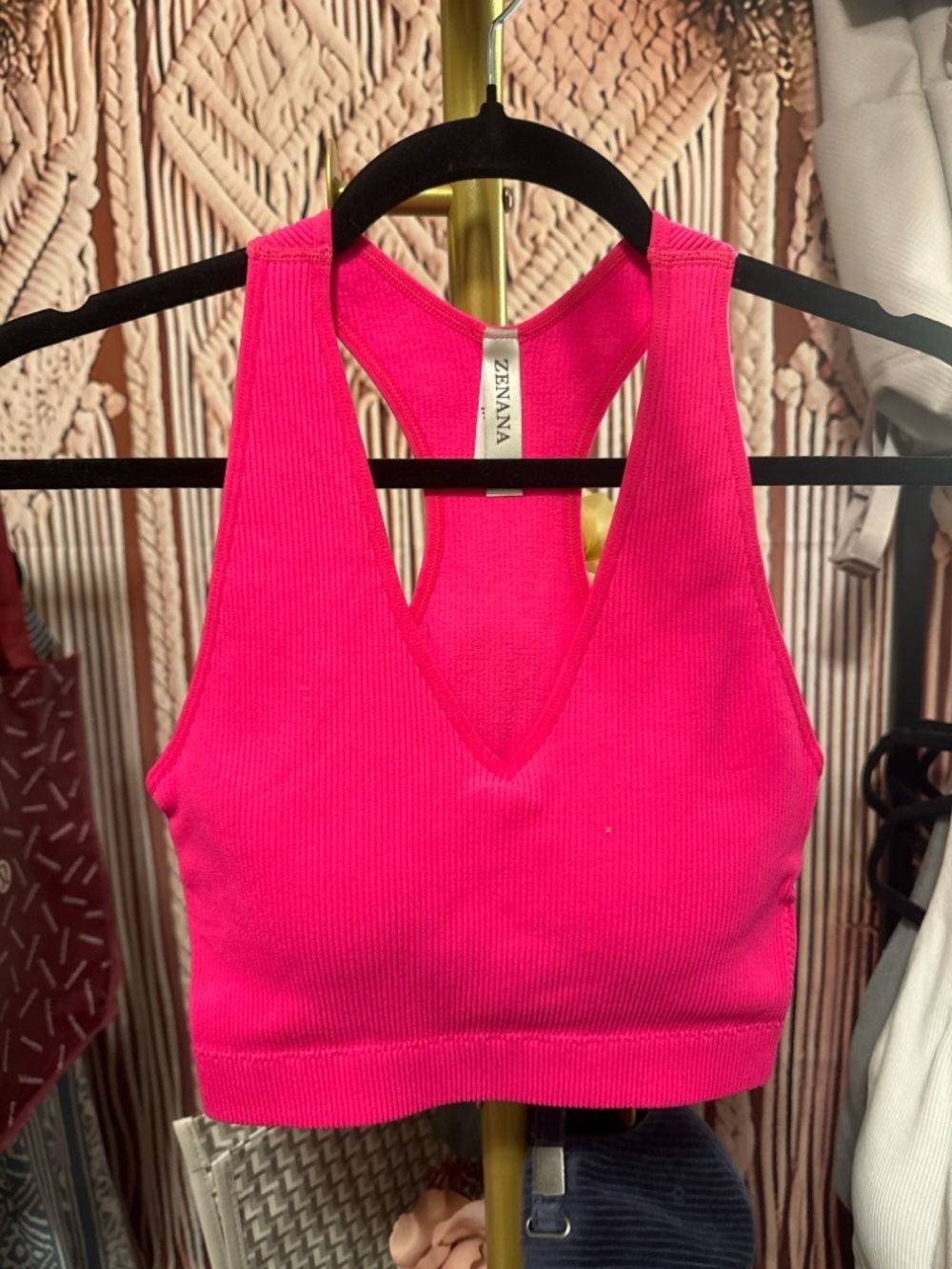 Zennana Bright Hot Pink Ribbed Racerback Crop Top